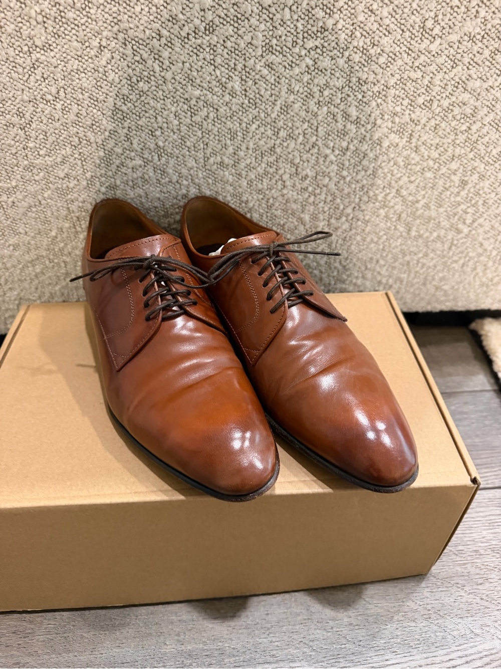 Bruno Magli Cognac Brown Leather Derby Shoes